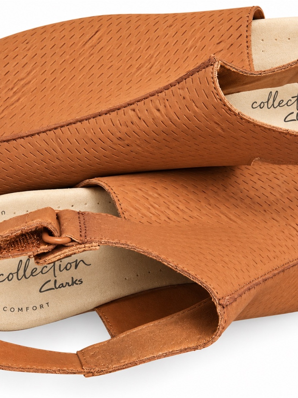 Clarks Tan Perforated Leather Slingback Mules